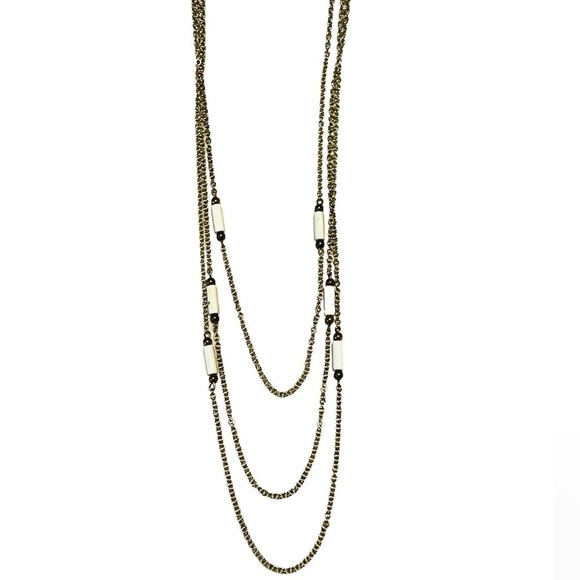 Jewelry - 2/$15 - Gold & White Multi Chain Drop Necklace | Layered Beaded Statement